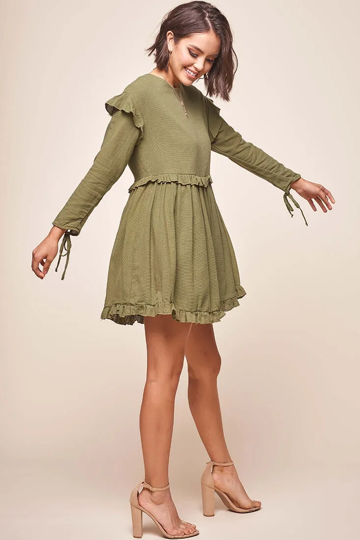 Marion Long Sleeve Shift Dress Khaki