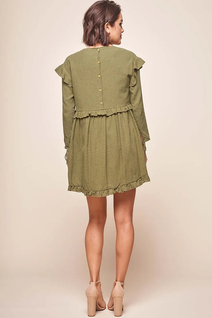 Marion Long Sleeve Shift Dress Khaki