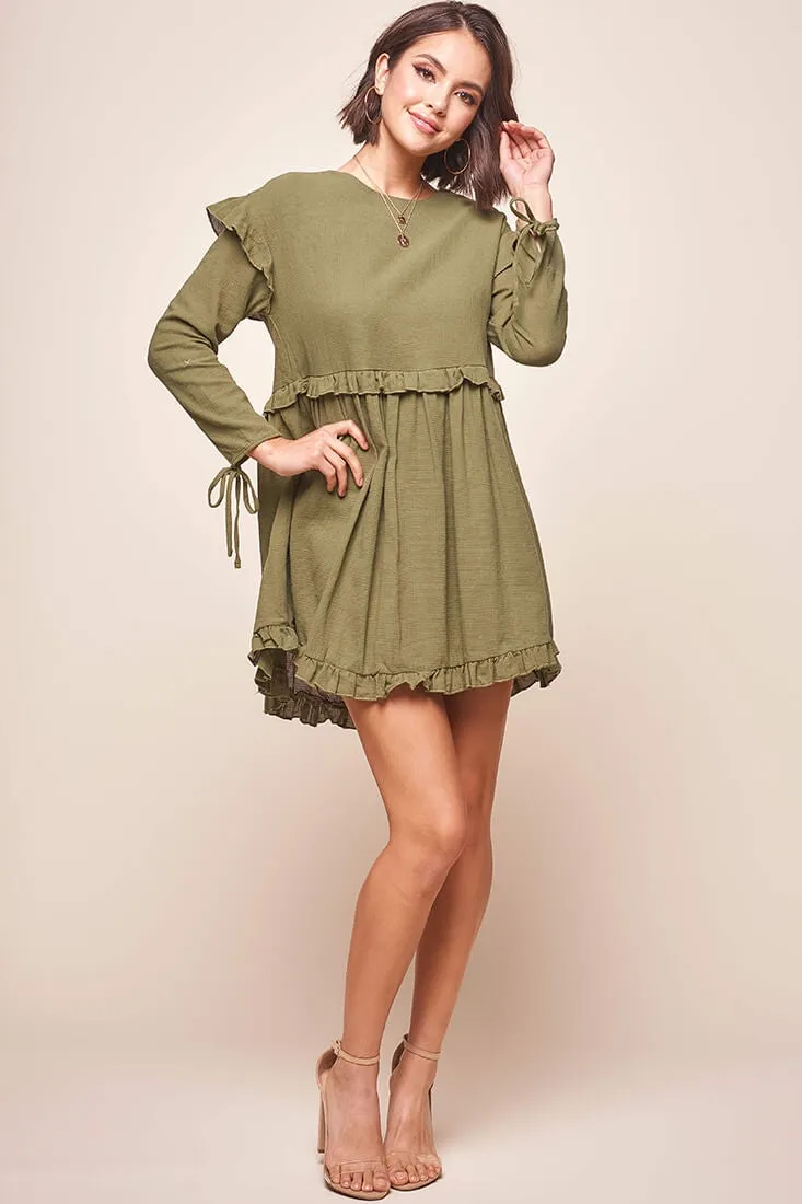 Marion Long Sleeve Shift Dress Khaki