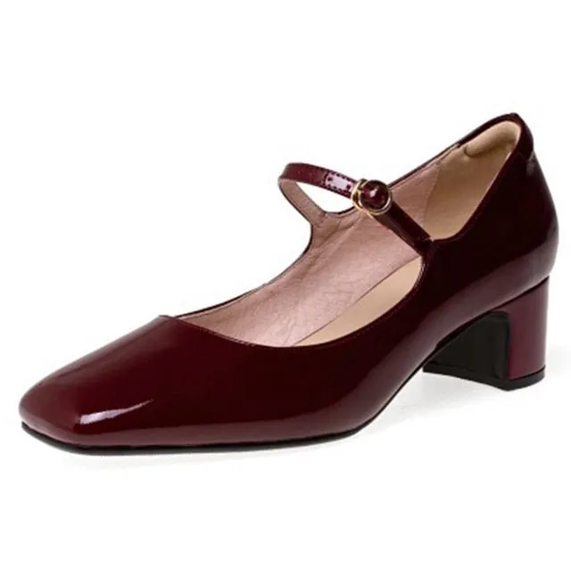 Marvelous Mary Jane Style Patent Leather Square Toe and Heel Shoes