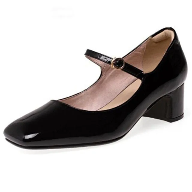 Marvelous Mary Jane Style Patent Leather Square Toe and Heel Shoes