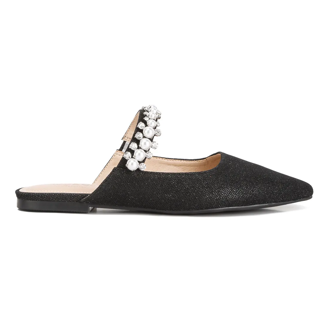 Mary Jane Cutout Embellished Mules In Black