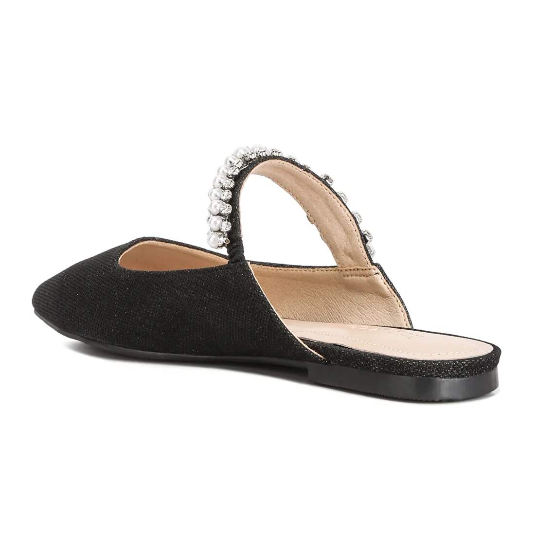 Mary Jane Cutout Embellished Mules In Black