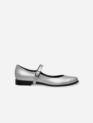 Mary Jane Vegan Grape Leather Ballerina Pumps | Silver