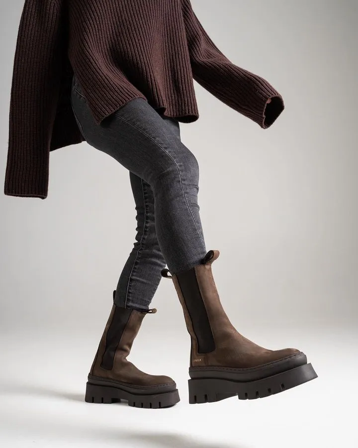 Nabuck Chocolate Chunky High Chelsea Boots