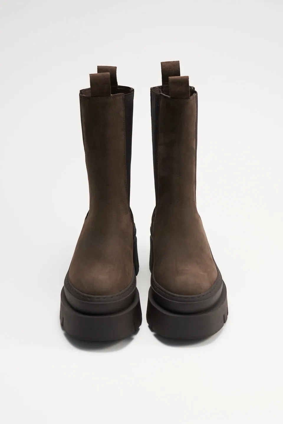 Nabuck Chocolate Chunky High Chelsea Boots