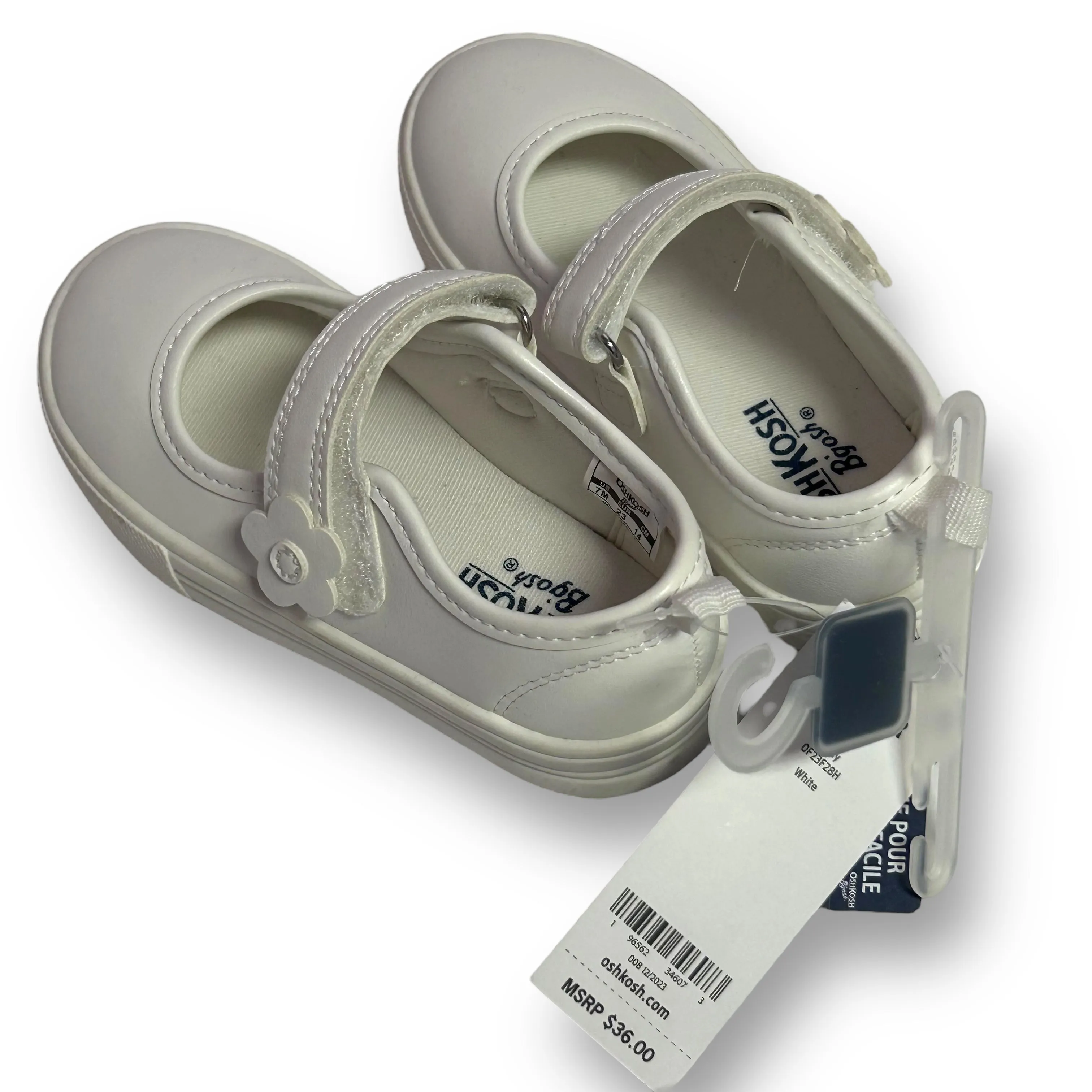 NEW! OshKosh Toddler Girl Size 7 White No-Buckle Mary Jane Shoes