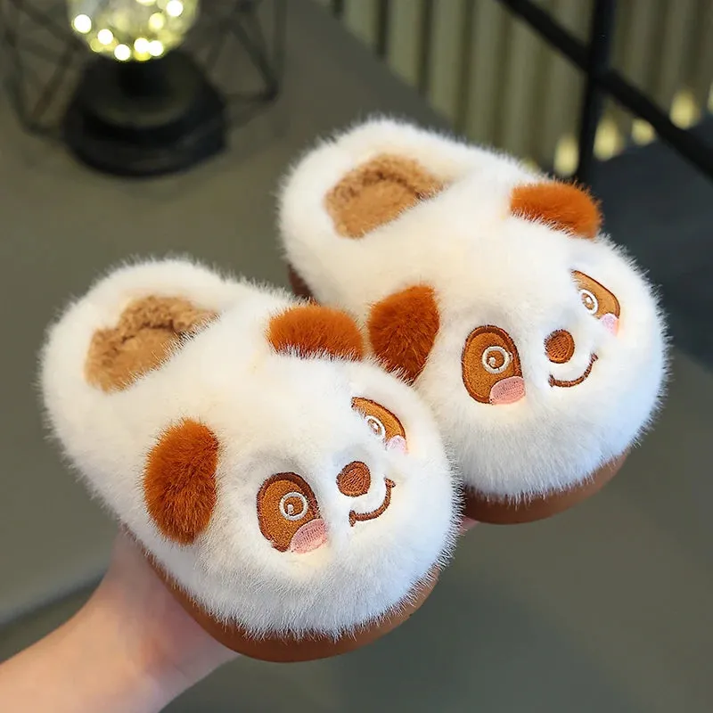 New Winter Warm Cute Cartoon Panda Indoor Mule Soft Non-slip Kids Fluffy Slippers For Boys And Girls Children Home Cotton Shoes