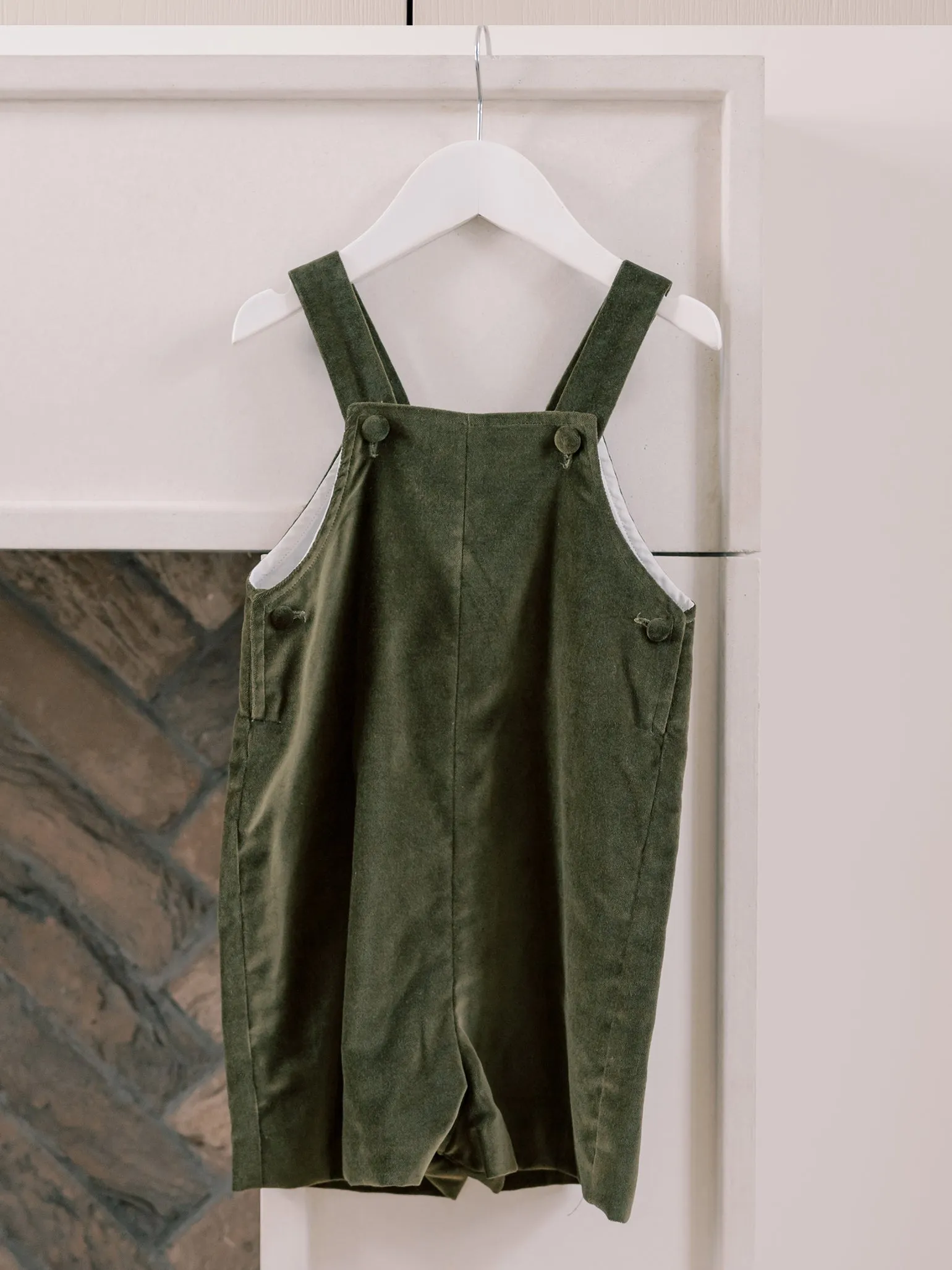 Olive Buganvilla Velvet Baby Dungarees