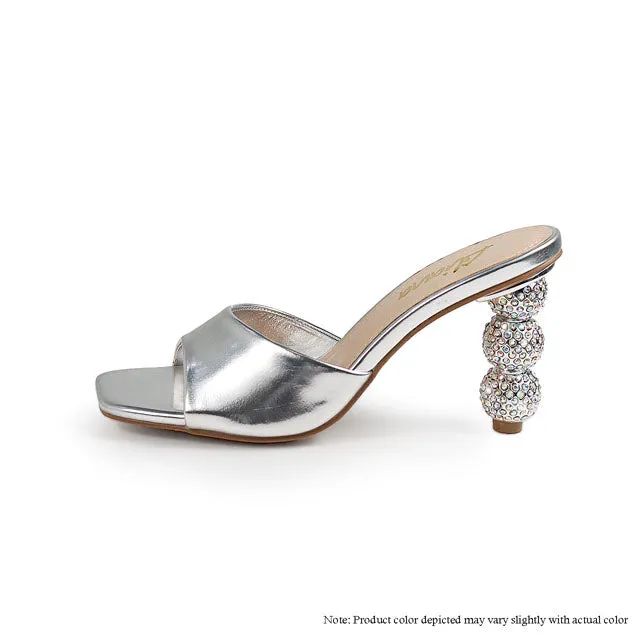 PARIS-1 RHINESTONE SPHERE HEEL OPEN TOE MULE - SILVER