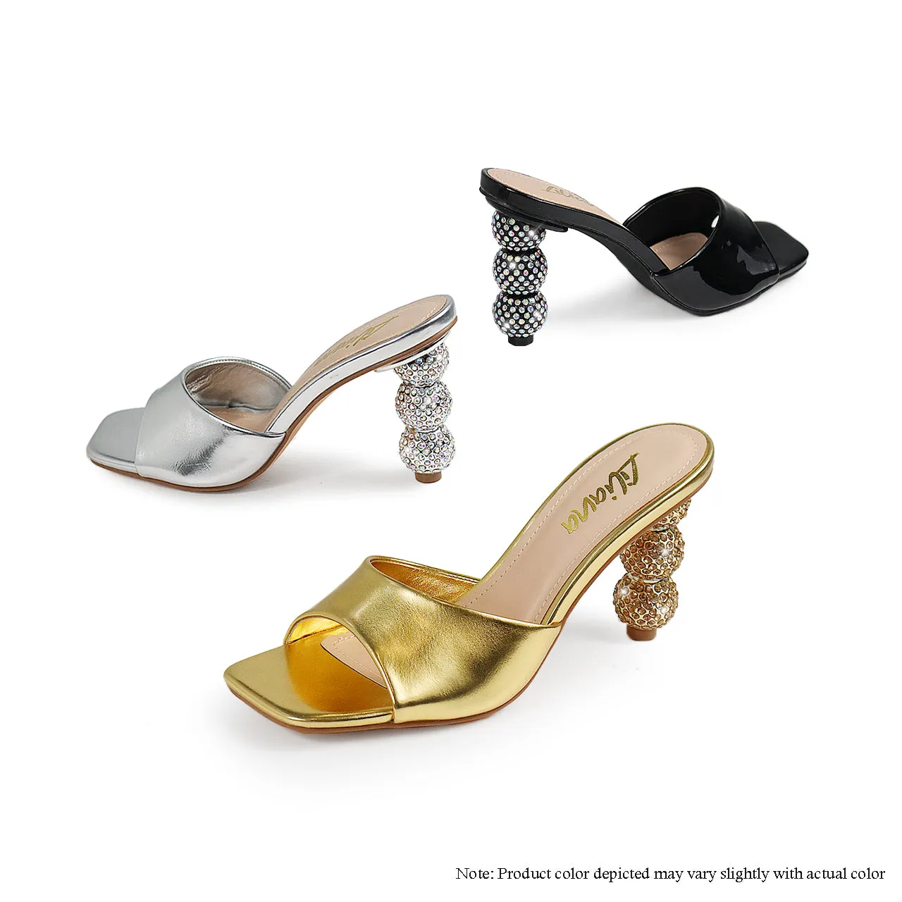 PARIS-1 RHINESTONE SPHERE HEEL OPEN TOE MULE - SILVER