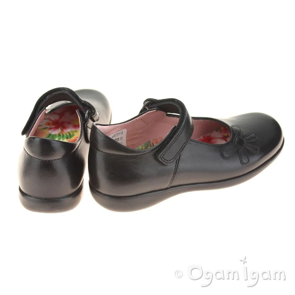 Petasil Bonnie Girls Black Leather School Shoe