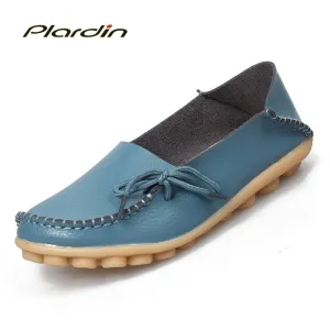 plardin Woman Summer 2019 Casual Shoes Women Flats Heel Cow Muscle Outsole  Flats Plus Size Lace-Up Women Genuine Leather Shoes