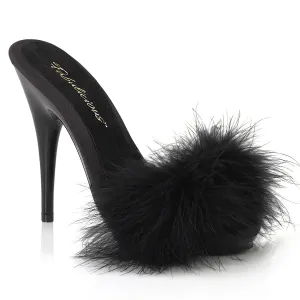 POISE-501F Black Satin-Marabou Fur/Black