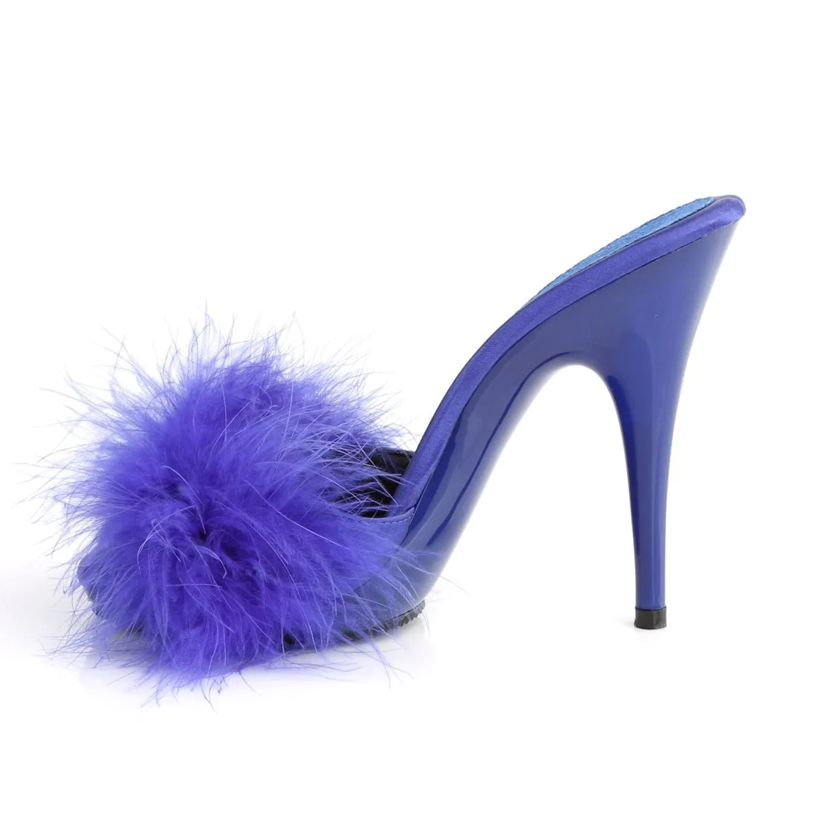 POISE-501F Blue Satin-Marabou Fur/Blue