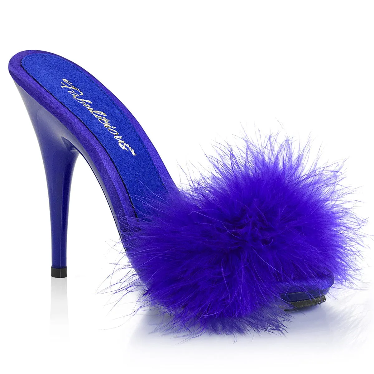 POISE-501F Blue Satin-Marabou Fur/Blue