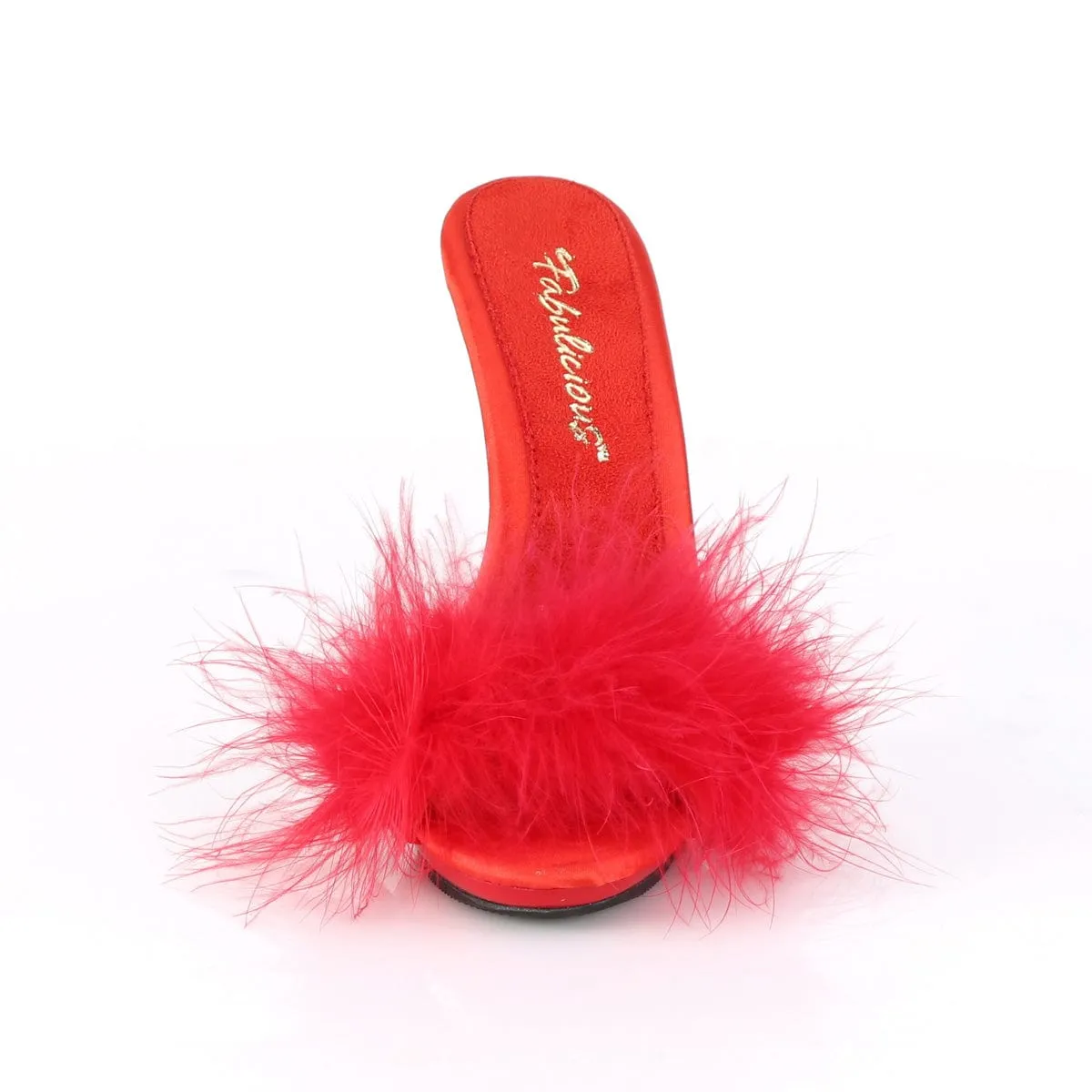 POISE-501F Red Satin-Marabou Fur/Red