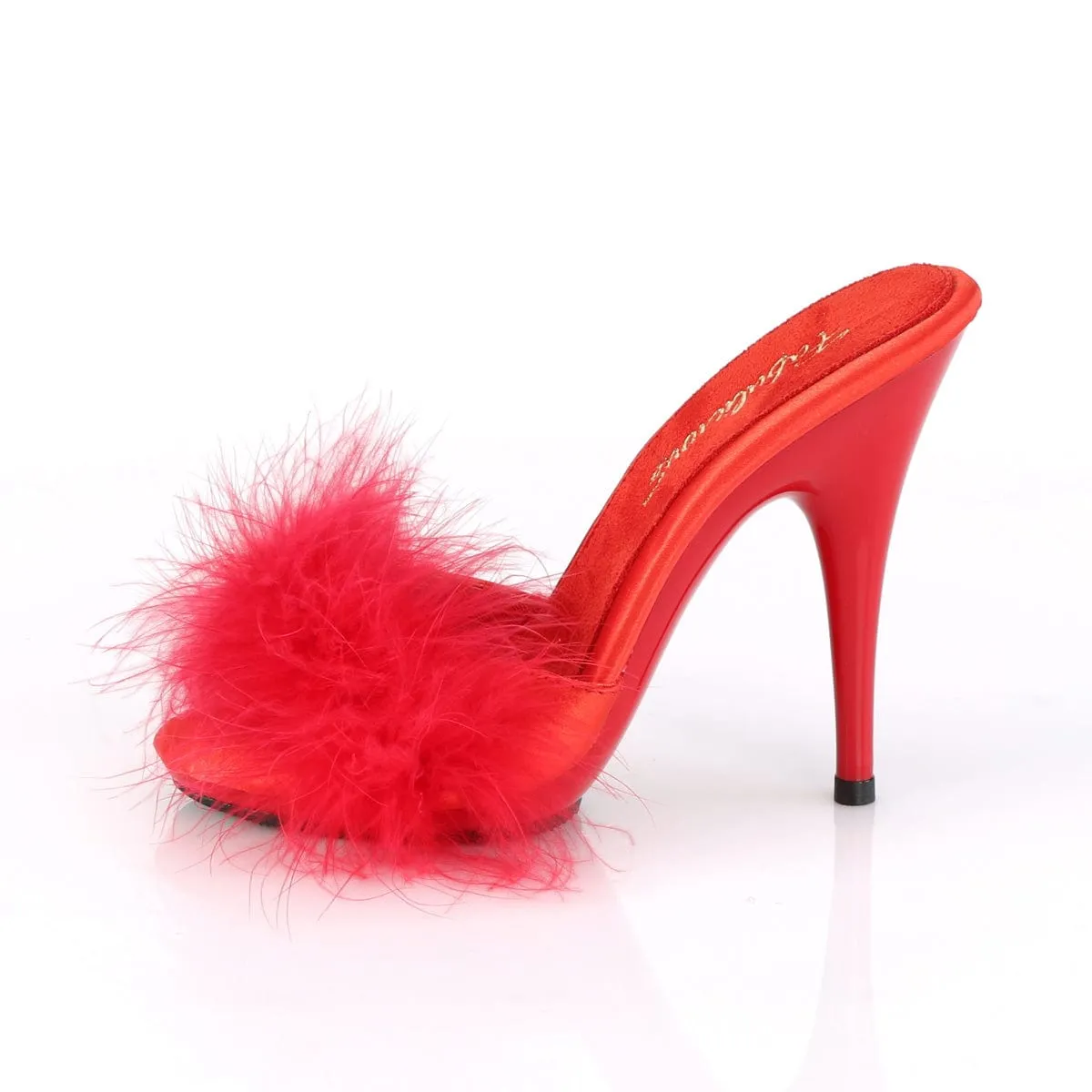 POISE-501F Red Satin-Marabou Fur/Red