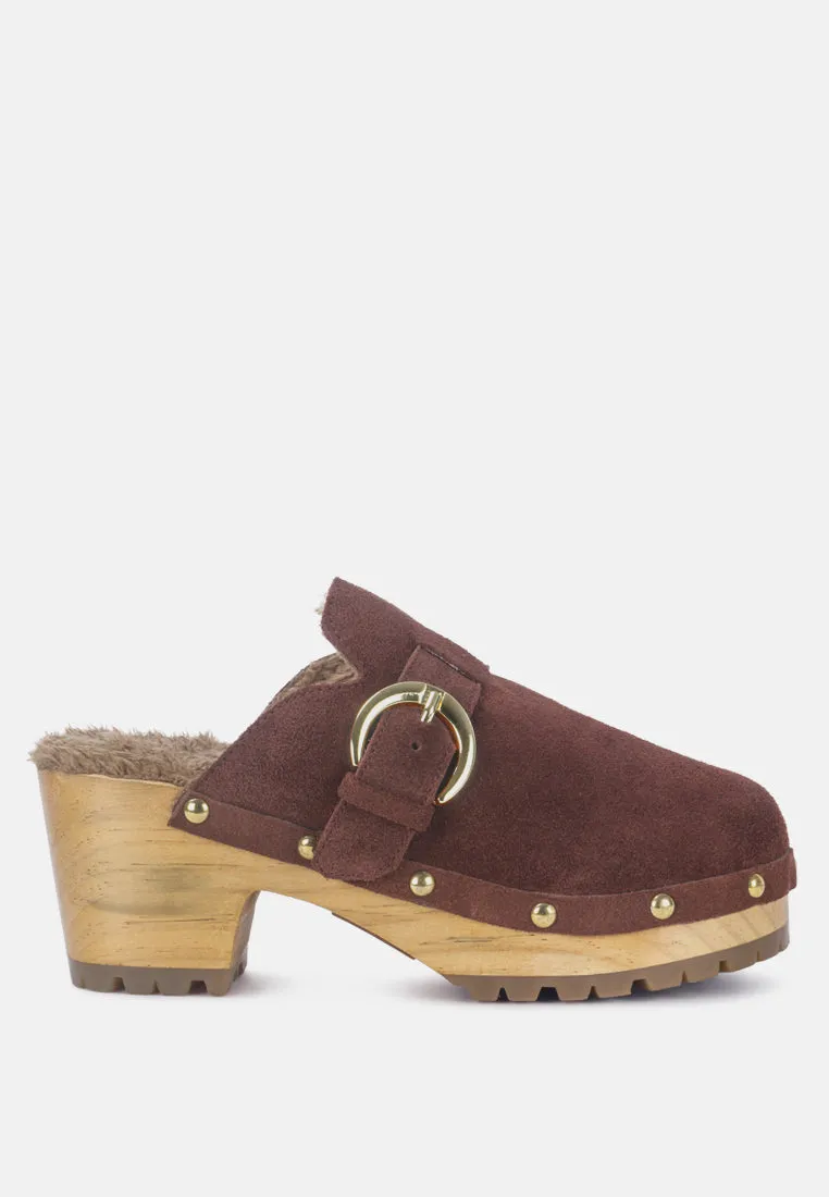 Prunus Buckled Suede Round Toe Mule Clogs