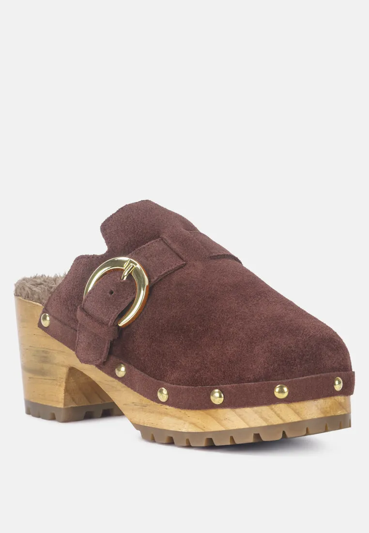 Prunus Buckled Suede Round Toe Mule Clogs