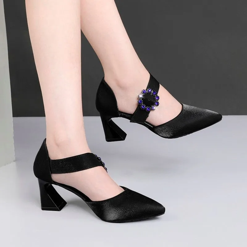 Purpdrank - Crystal Square Heel Woman Mules New Slingback Mary Janes Shoes Luxury Brand Rhinestone Shoes Women Sandals