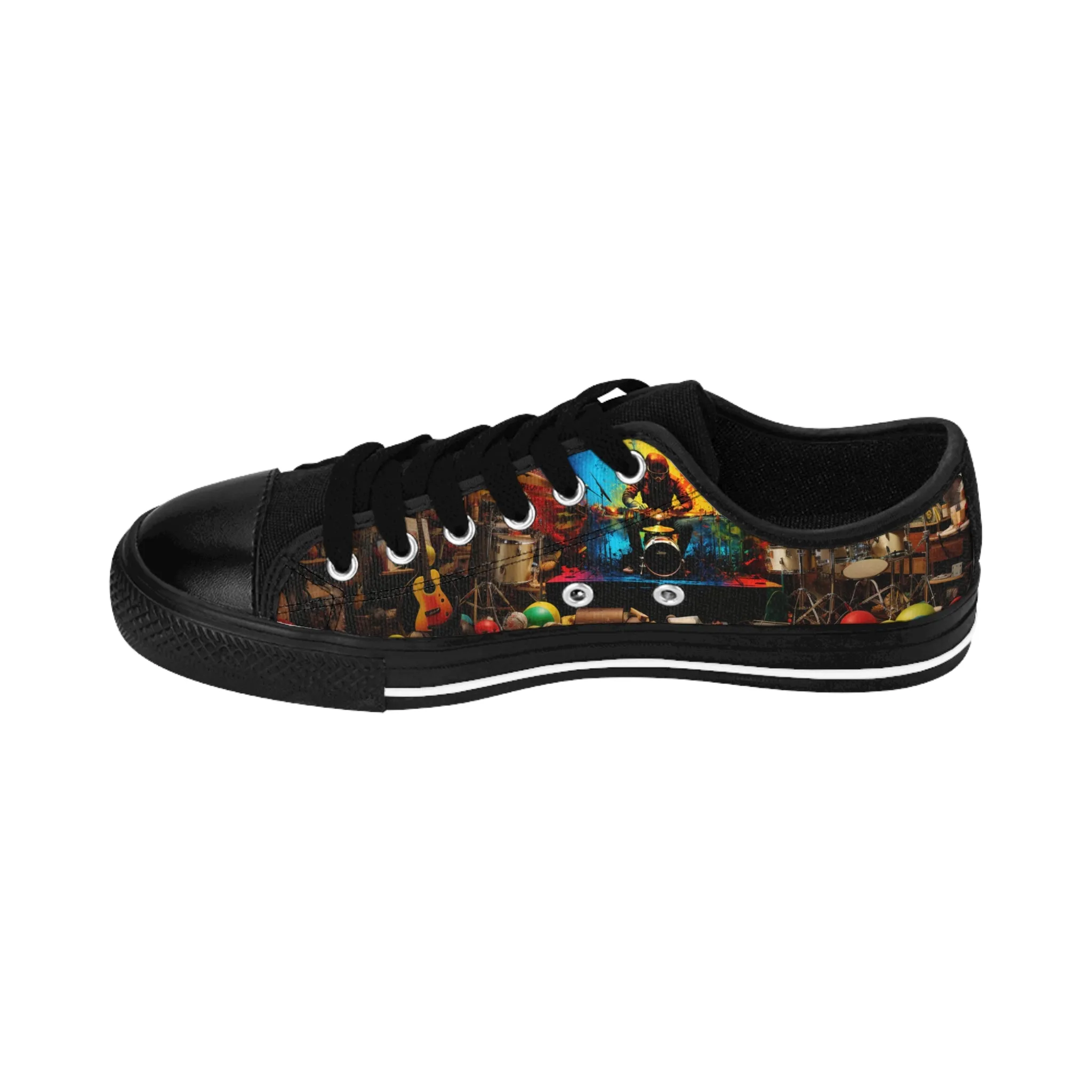 Rasta Drummer Green Yellow Red Color Explosion - Custom Men's Sneakers - Music Design #001