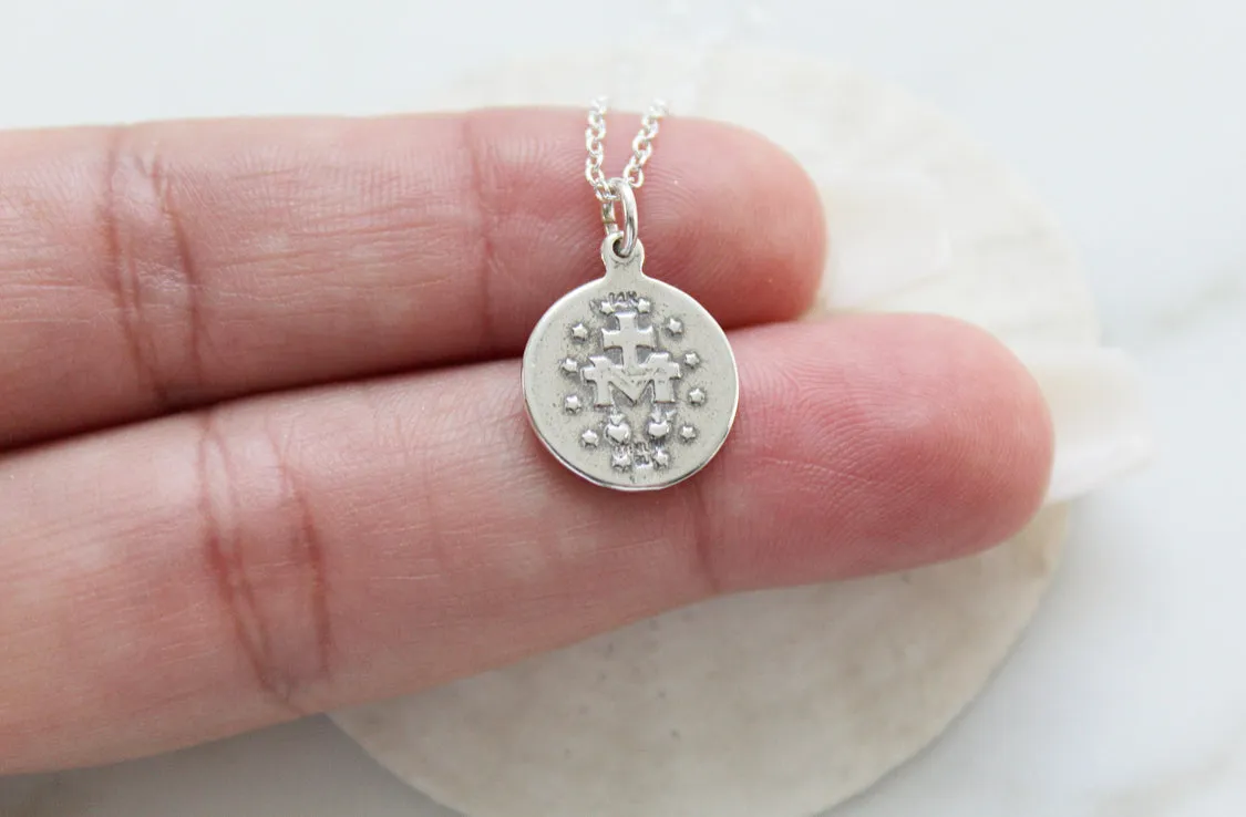 Round Miraculous Medal in Oxidized 925 Sterling Silver