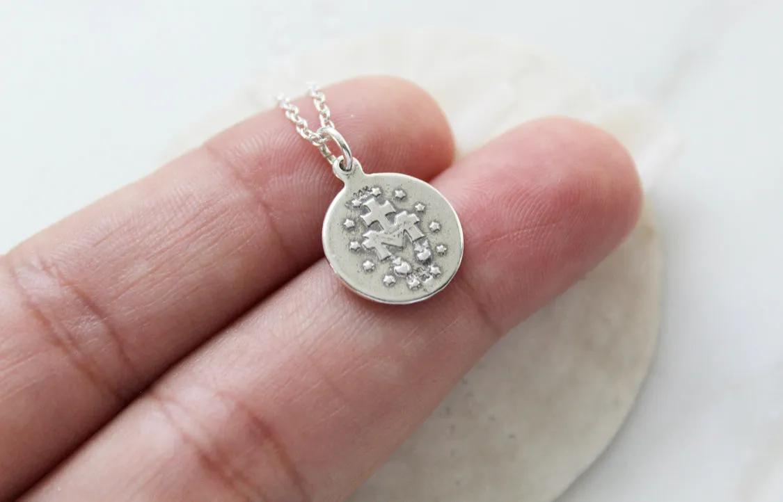 Round Miraculous Medal in Oxidized 925 Sterling Silver