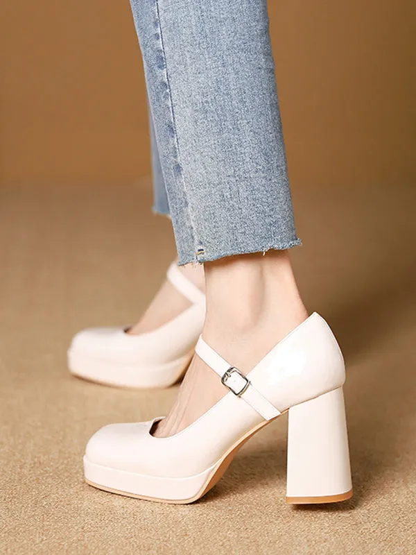 Shallow Cut Square-Toe Pumps Mary Janes