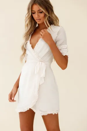 Shandra Short Sleeve Frill Trim Wrap Dress Beige