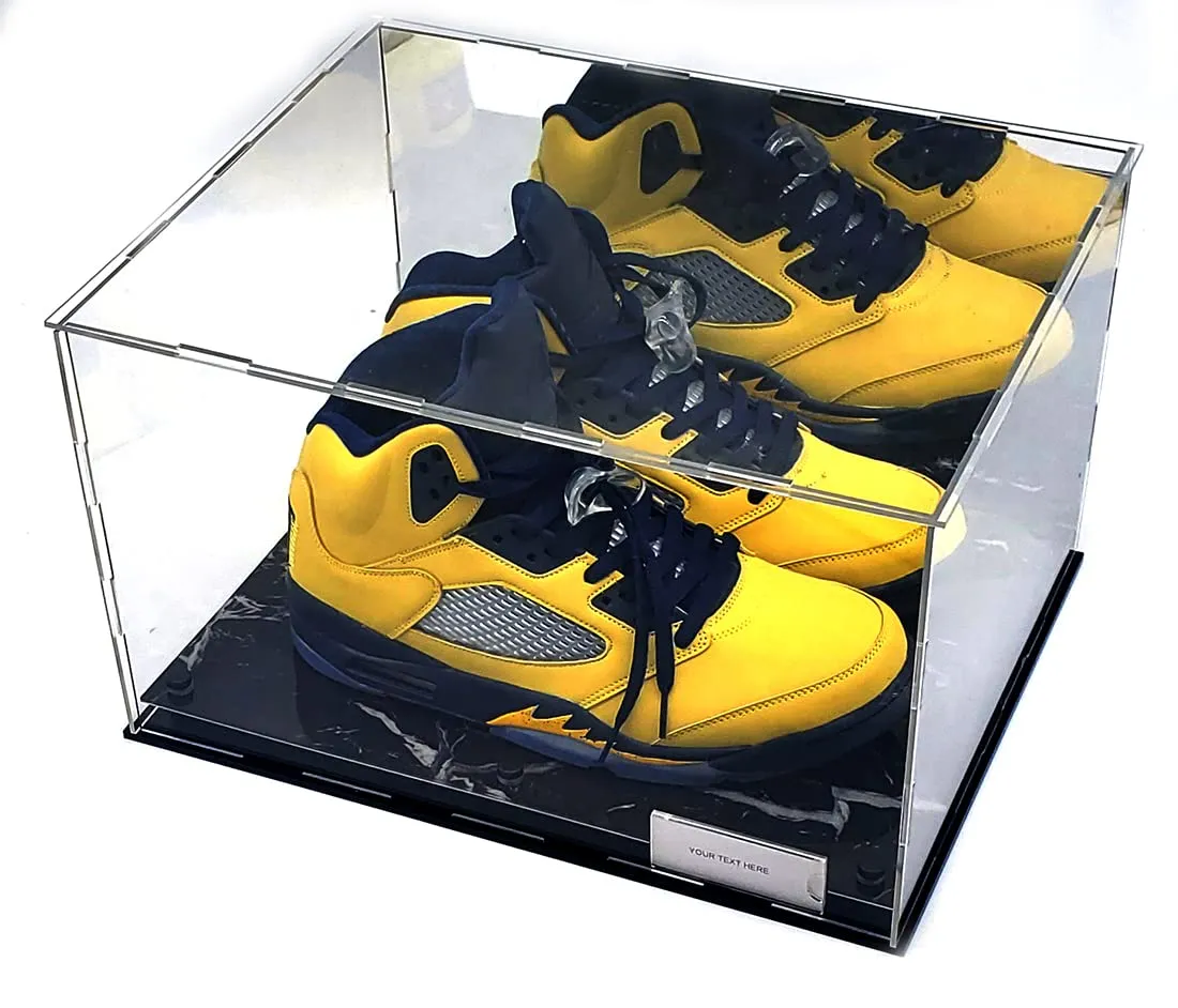 Shoes Sneaker Display Case Box Black Marble Mirror 2 Level Riser Showcase Box UV Protection Acrylic Sports Memorabilia (Black Platform)