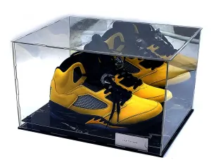 Shoes Sneaker Display Case Box Black Marble Mirror 2 Level Riser Showcase Box UV Protection Acrylic Sports Memorabilia (Black Platform)