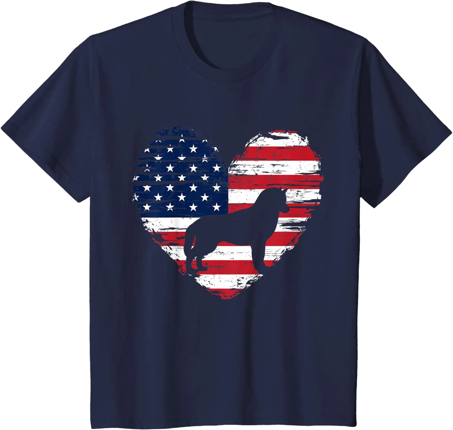 Siberian Husky Dog American Flag Heart 4th of July USA Men T-Shirt