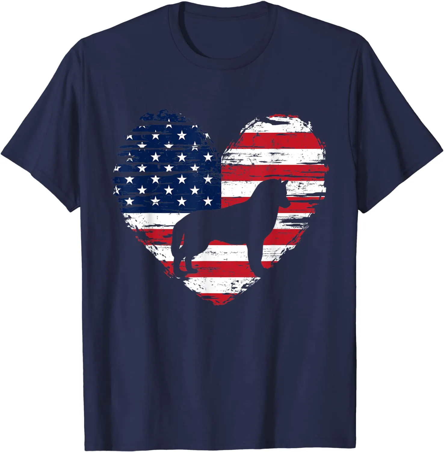 Siberian Husky Dog American Flag Heart 4th of July USA Men T-Shirt