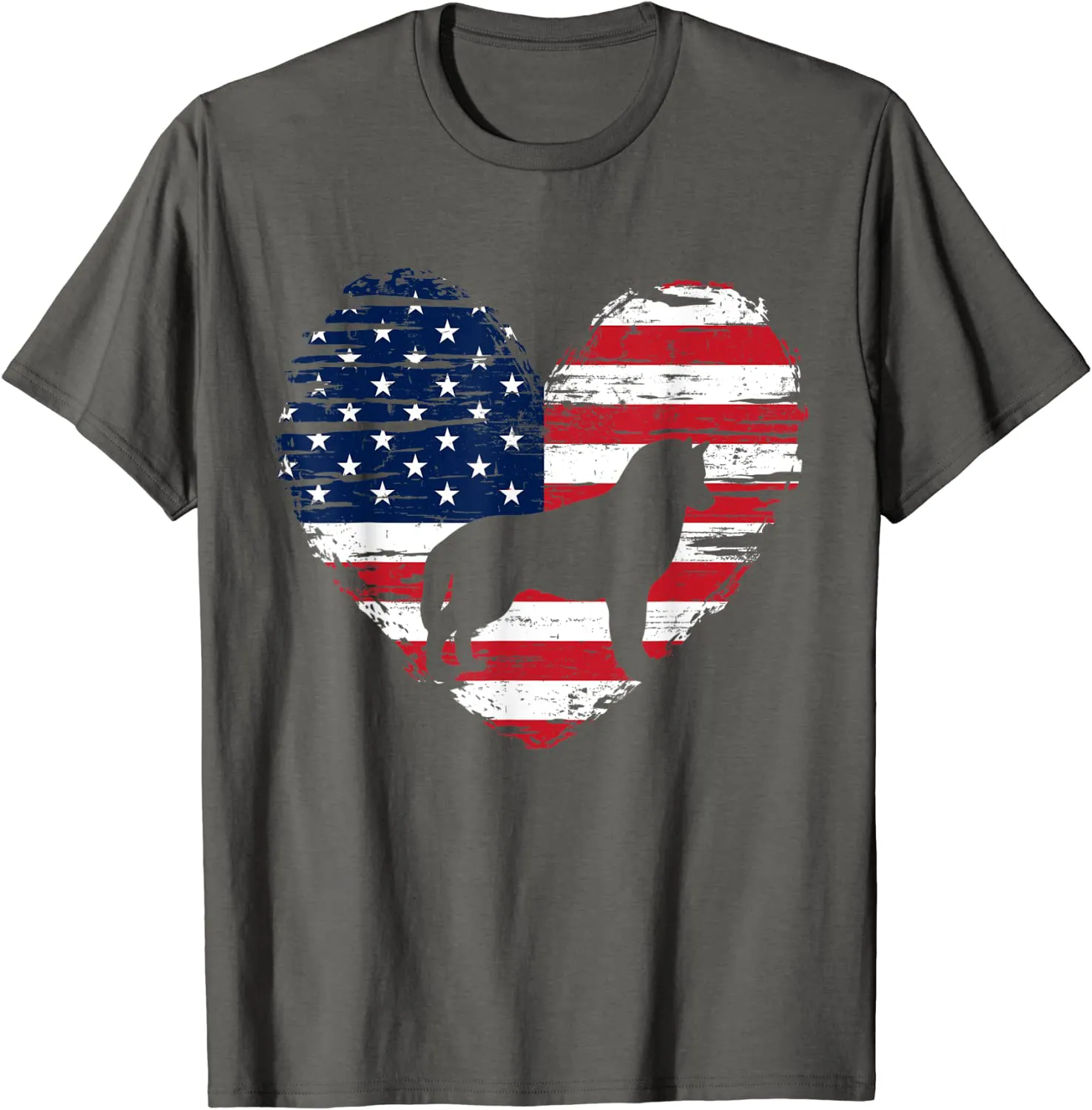 Siberian Husky Dog American Flag Heart 4th of July USA Men T-Shirt