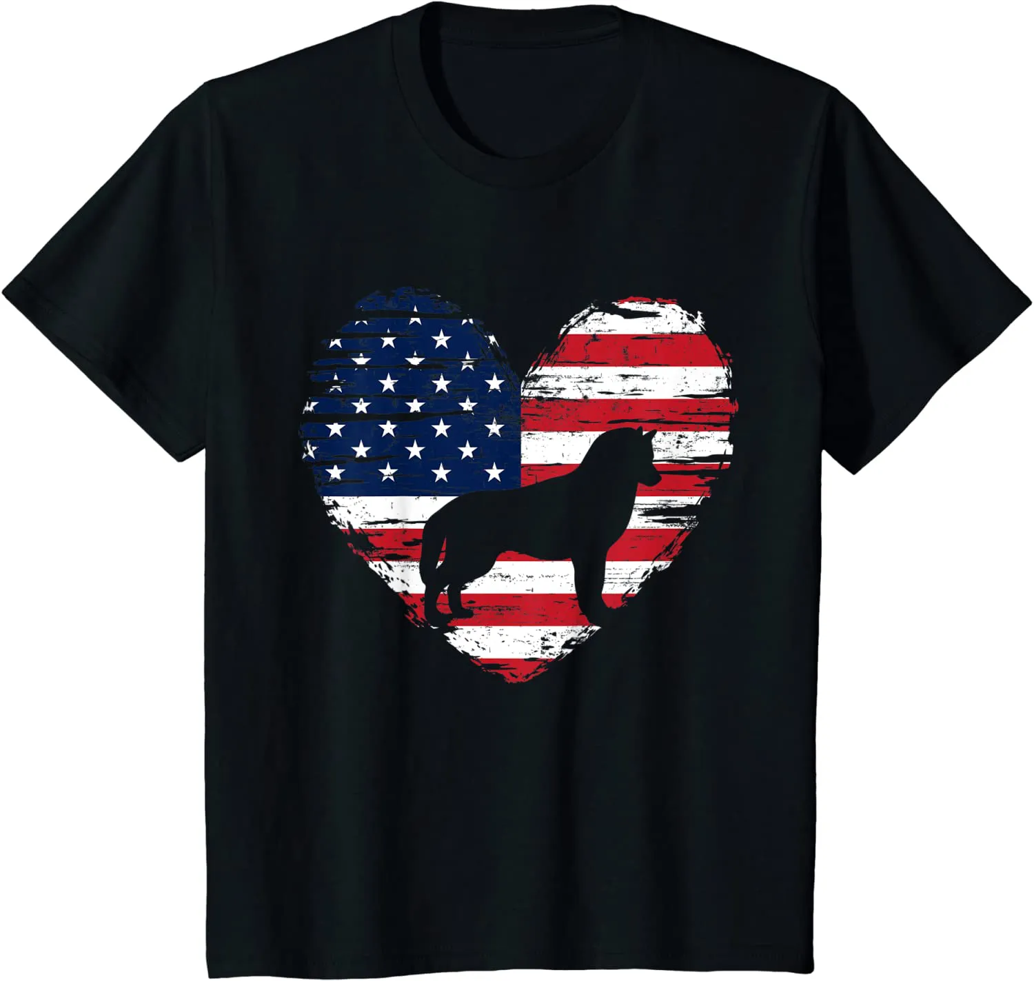 Siberian Husky Dog American Flag Heart 4th of July USA Men T-Shirt