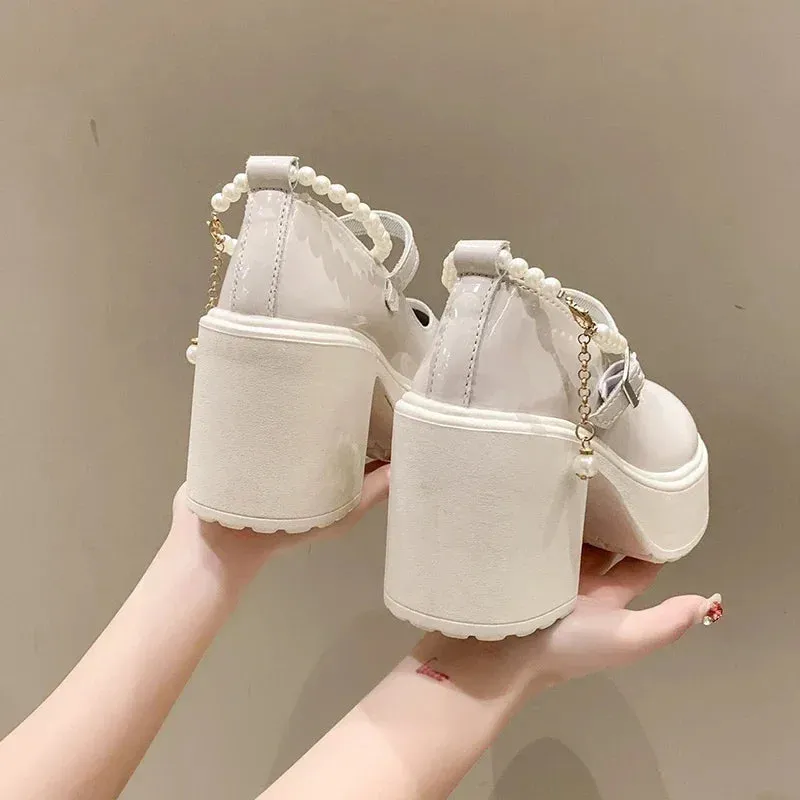 Sohiwoo Fashionable White Chunky Platform High Heels Women's 2024 New Autumn/Winter Mary Jane Comfortable Sneakers