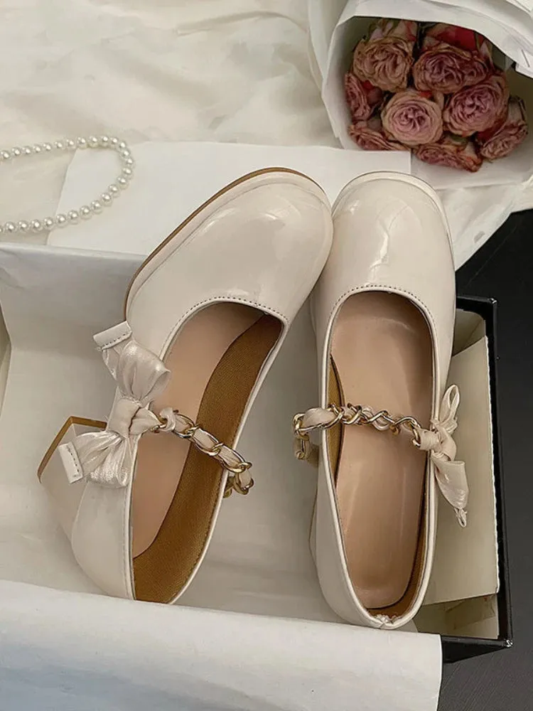 Sohiwoo Mary Janes Round Toe Heels Woman Casual Korean Fashion Pure Color Shoes Beach Elegant Sandals Woman Summer Bow Desgin