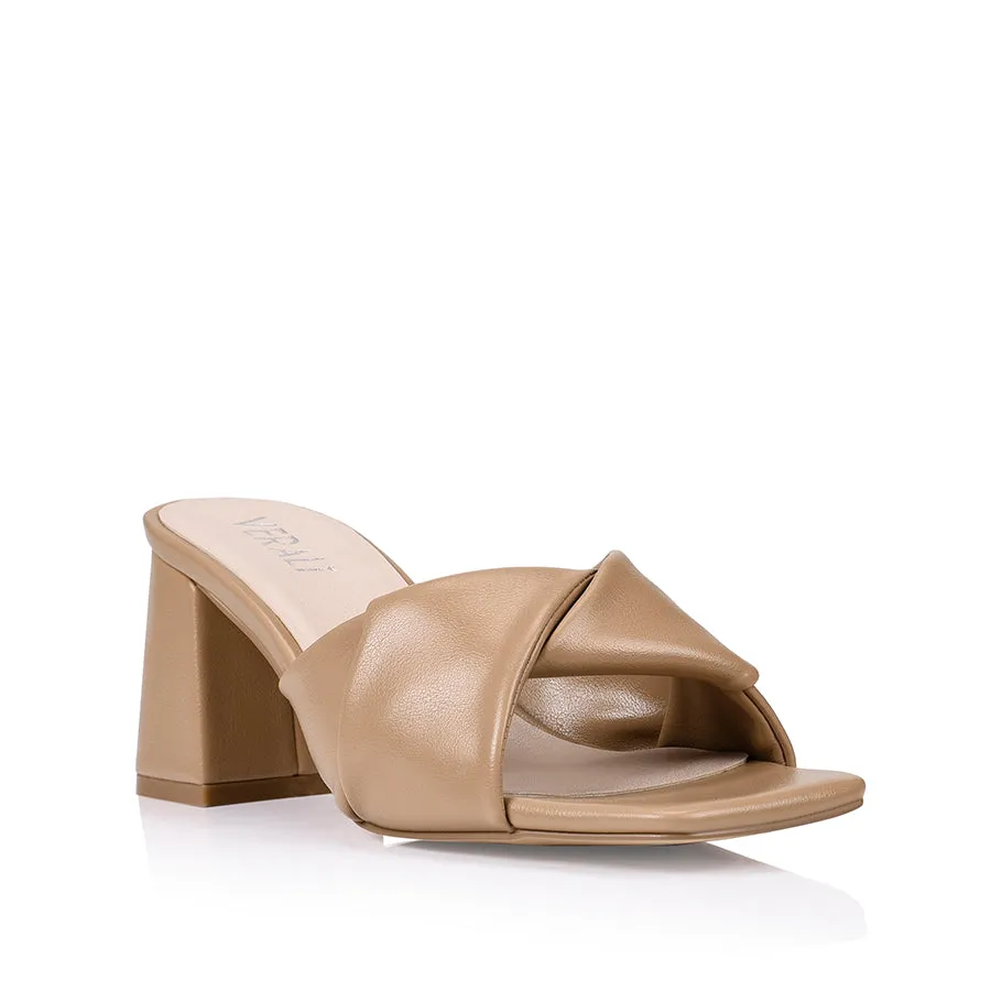 Stella Block Heel Mules - Dark Camel Smooth