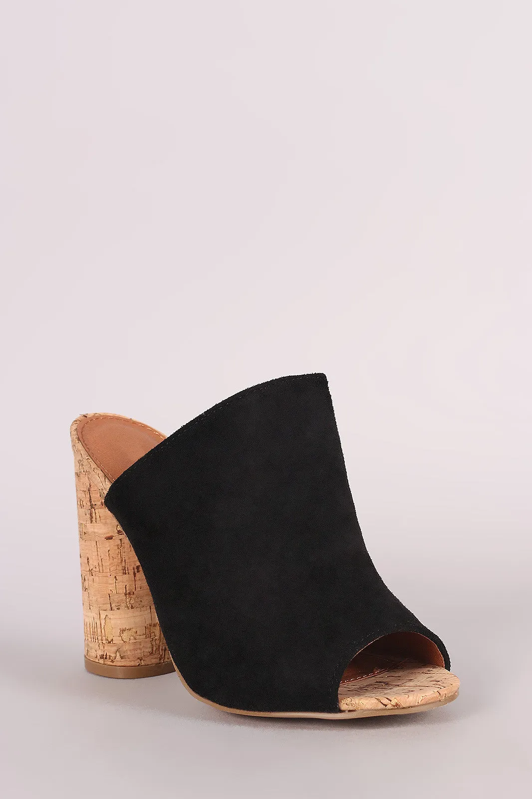 Suede Peep Toe Slip On Mule Cylindrical-Heel