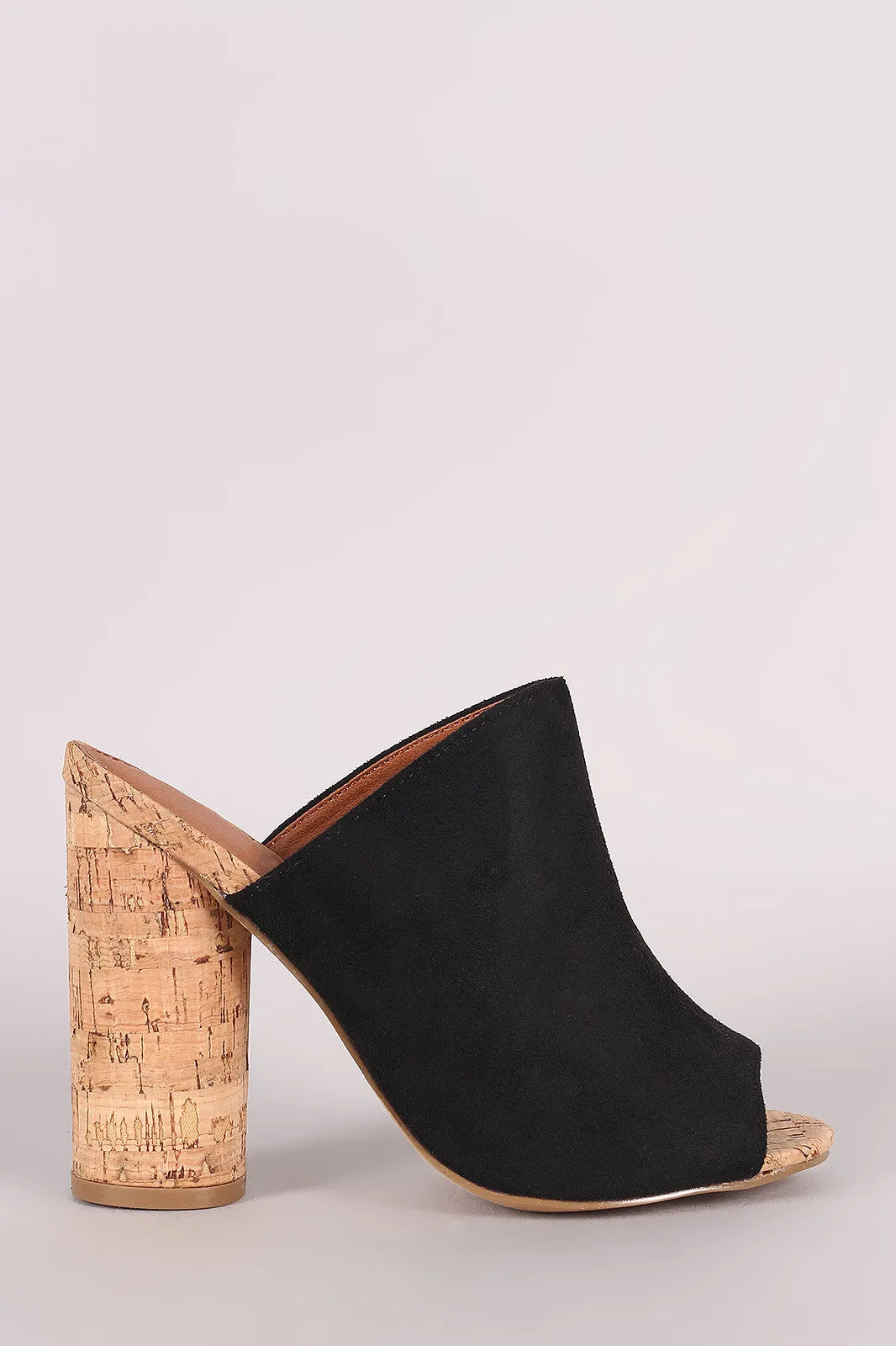 Suede Peep Toe Slip On Mule Cylindrical-Heel