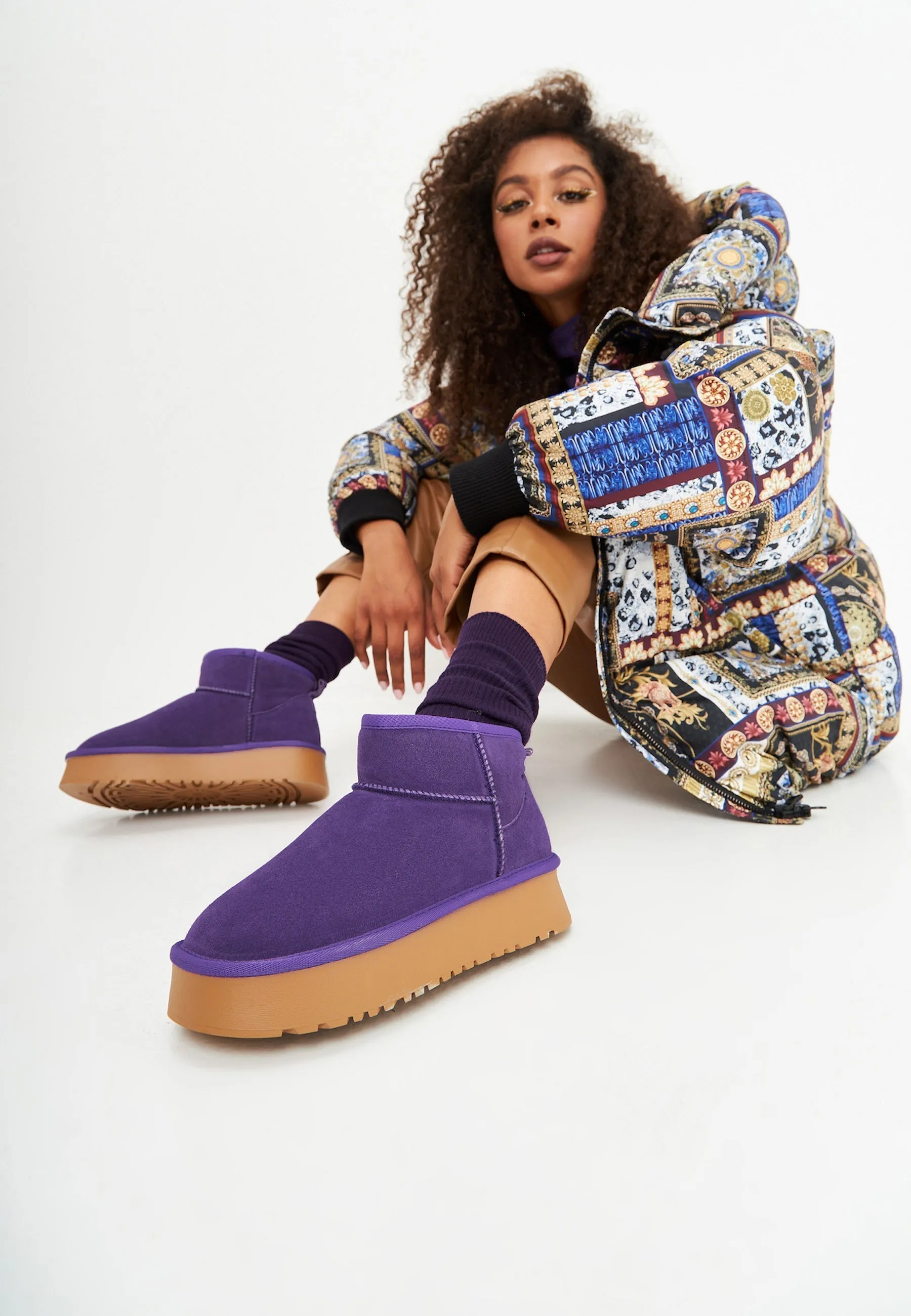 Suede Platform Winter Boots - Lilac