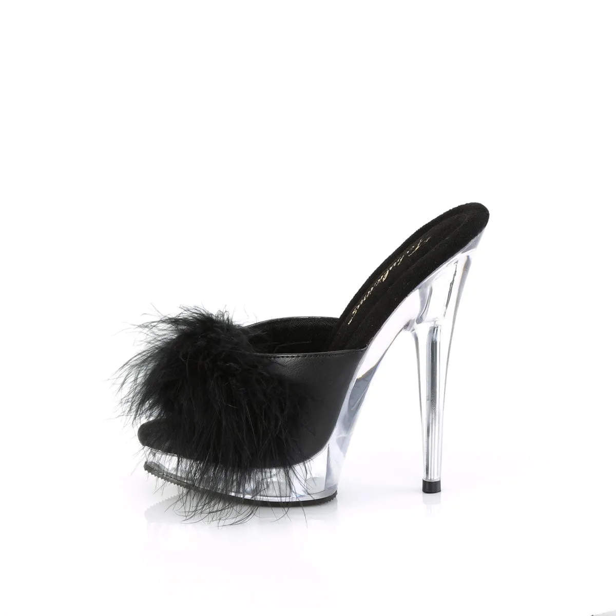 SULTRY-601F Black Pu-Marabou Fur/Clear