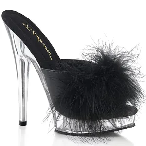 SULTRY-601F Black Pu-Marabou Fur/Clear