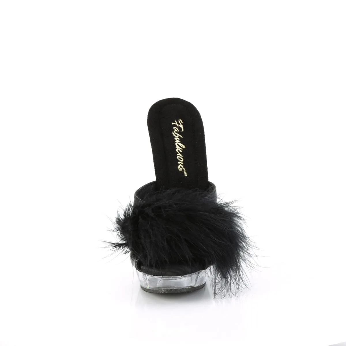 SULTRY-601F Black Pu-Marabou Fur/Clear