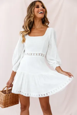 Sweetheart Corset-Back Lantern Sleeve Dress White