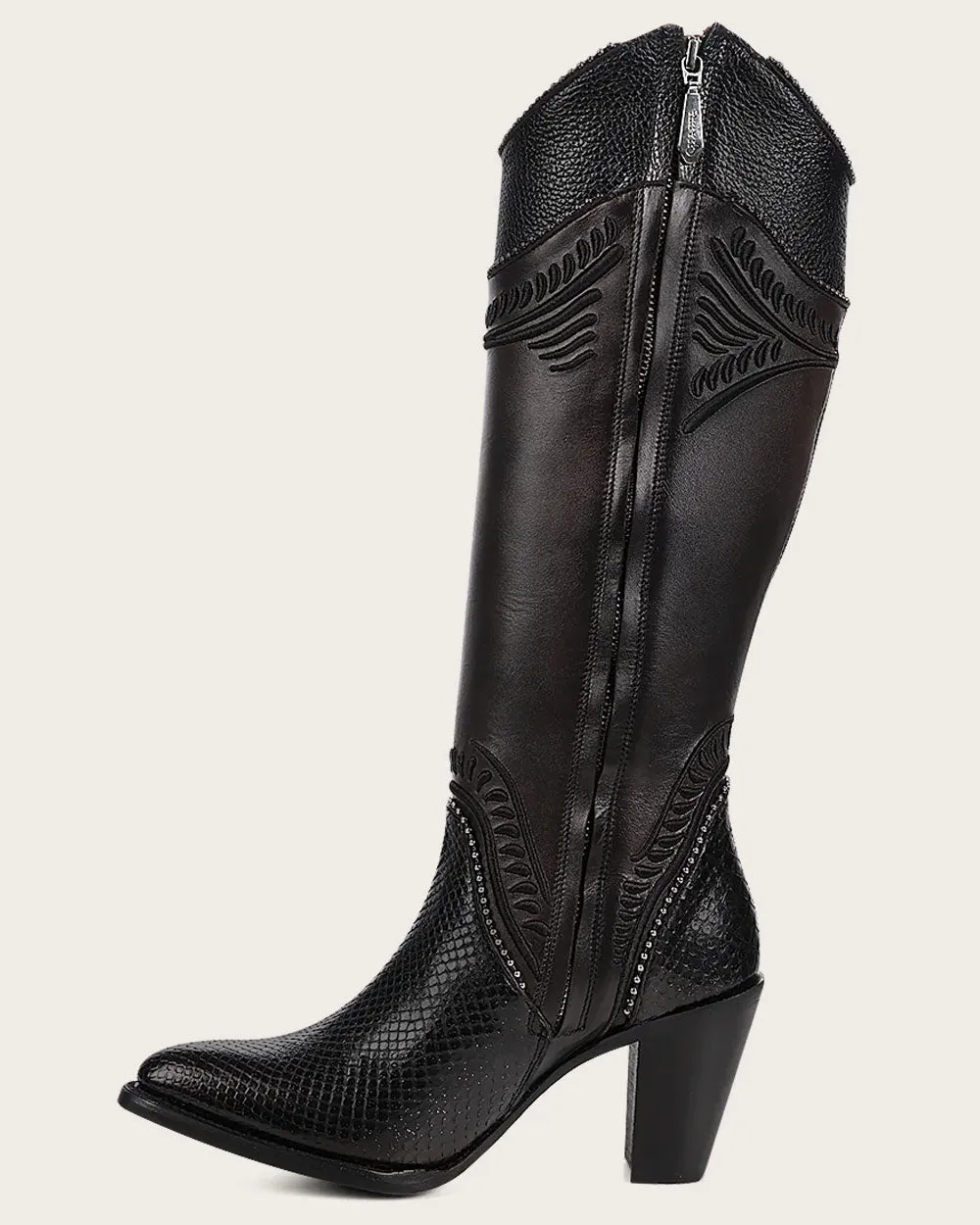 Tall black python boot