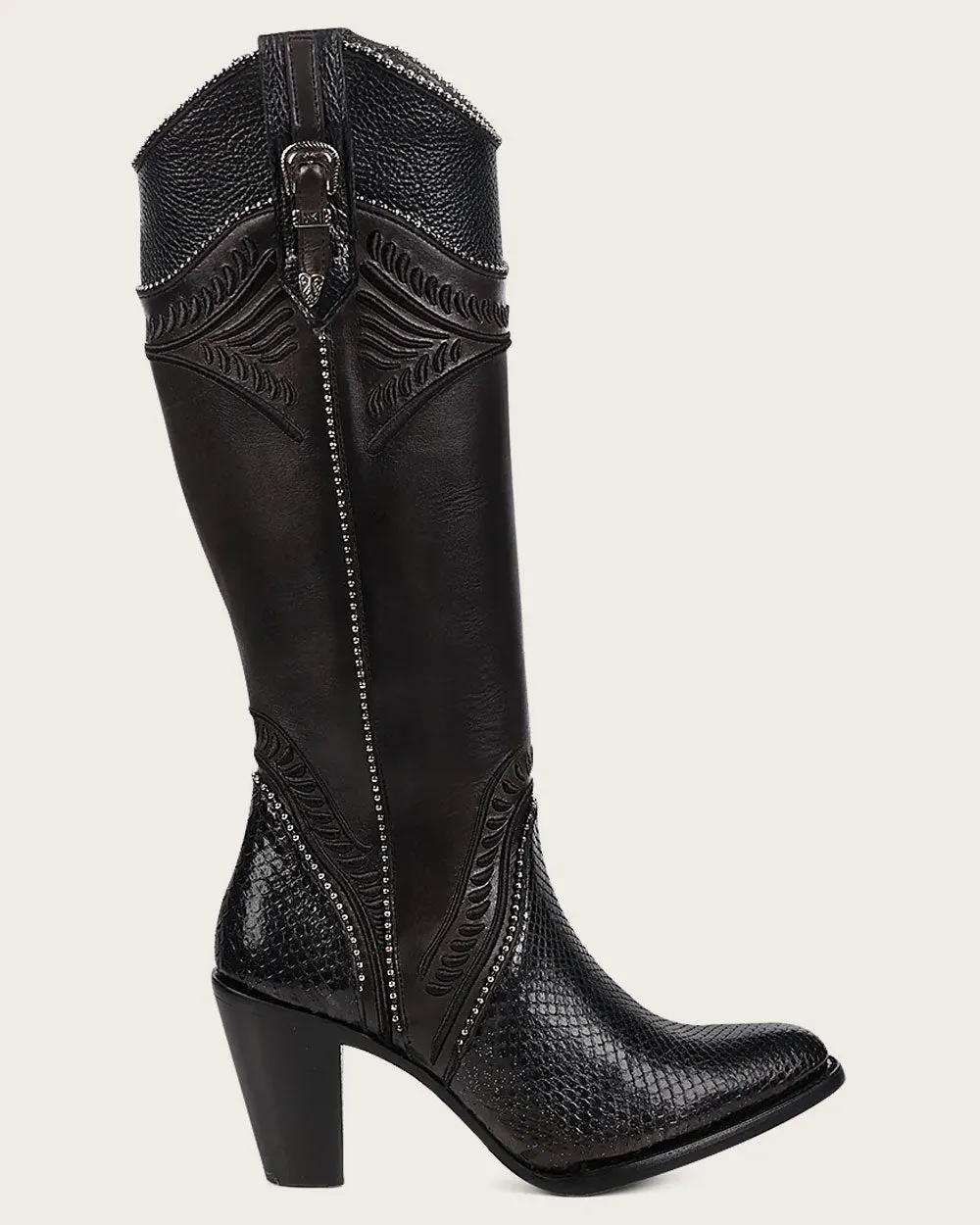 Tall black python boot