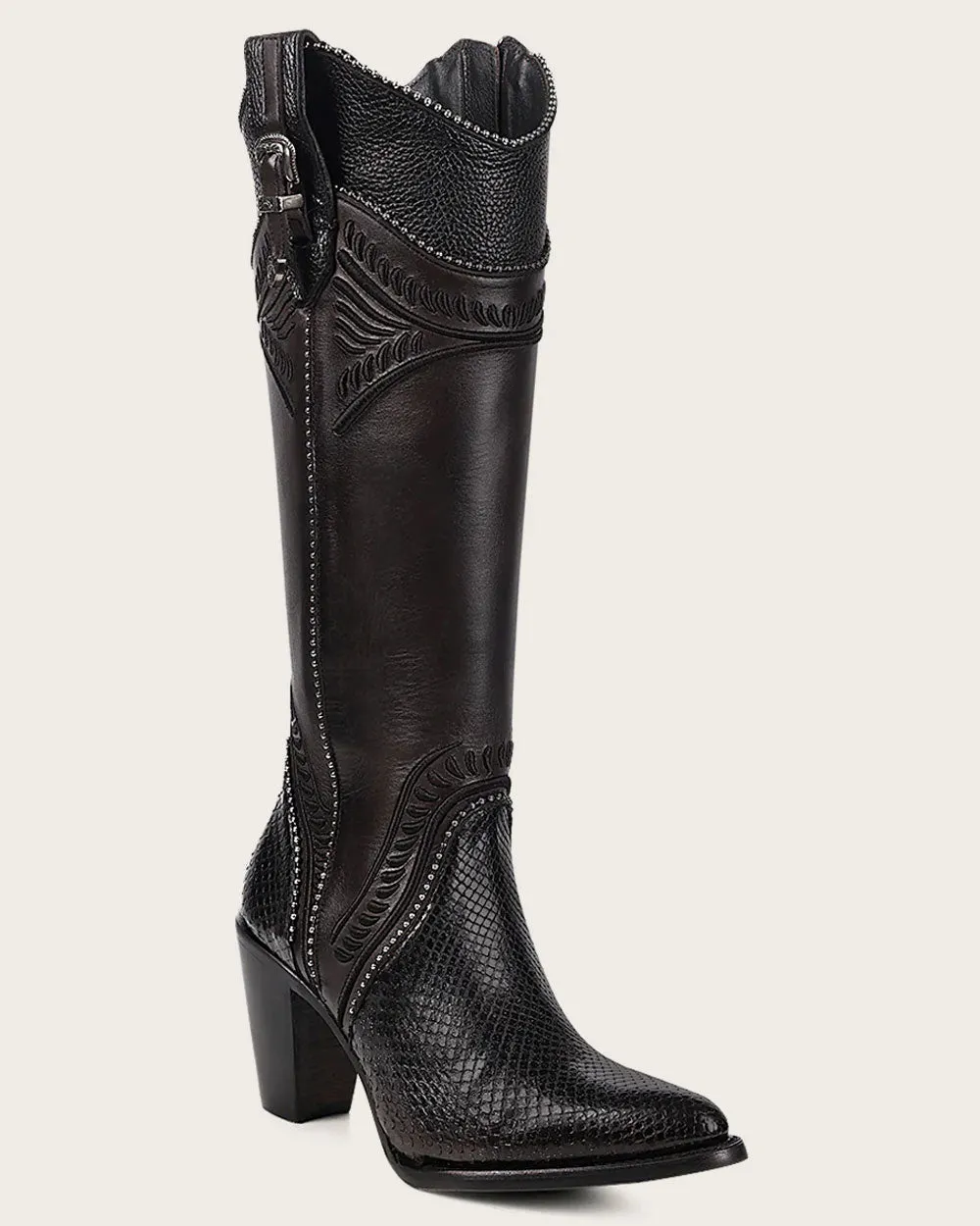 Tall black python boot