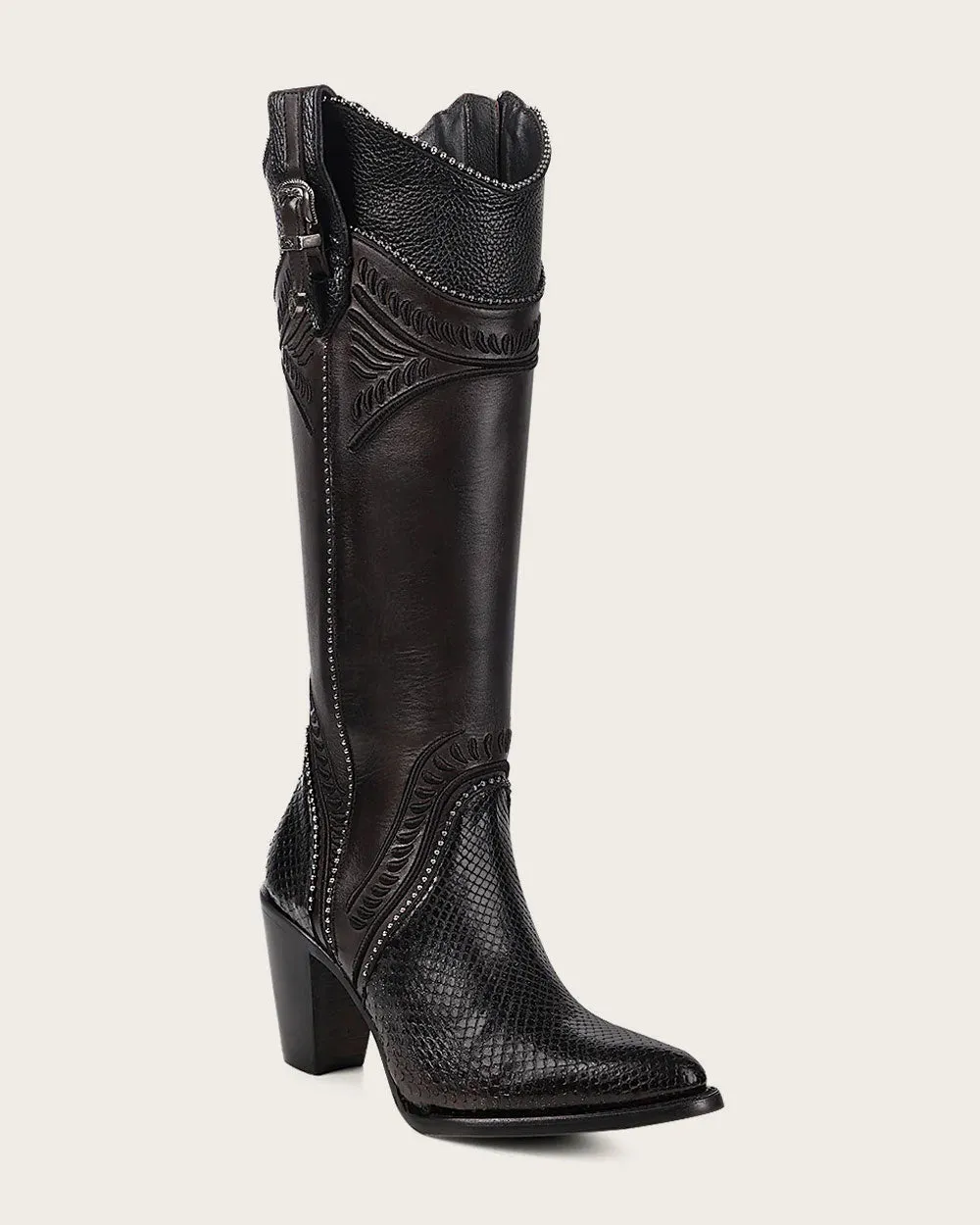 Tall black python boot